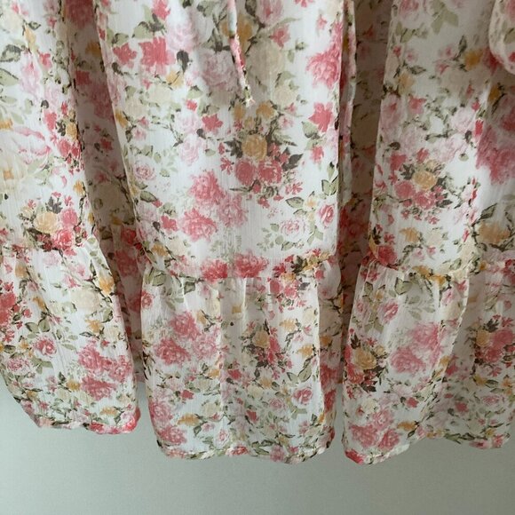 LUCKY BRAND LIGHT LINED FLORAL LONG SLEEVE CHIFFON DRESS WITH RUFFLES SIZE L - Picture 6 of 8